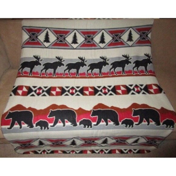 Unbranded Other - New Southwest Fleece Throw Gift Blanket Reversible Moose Bear Rustic Cabin Decor